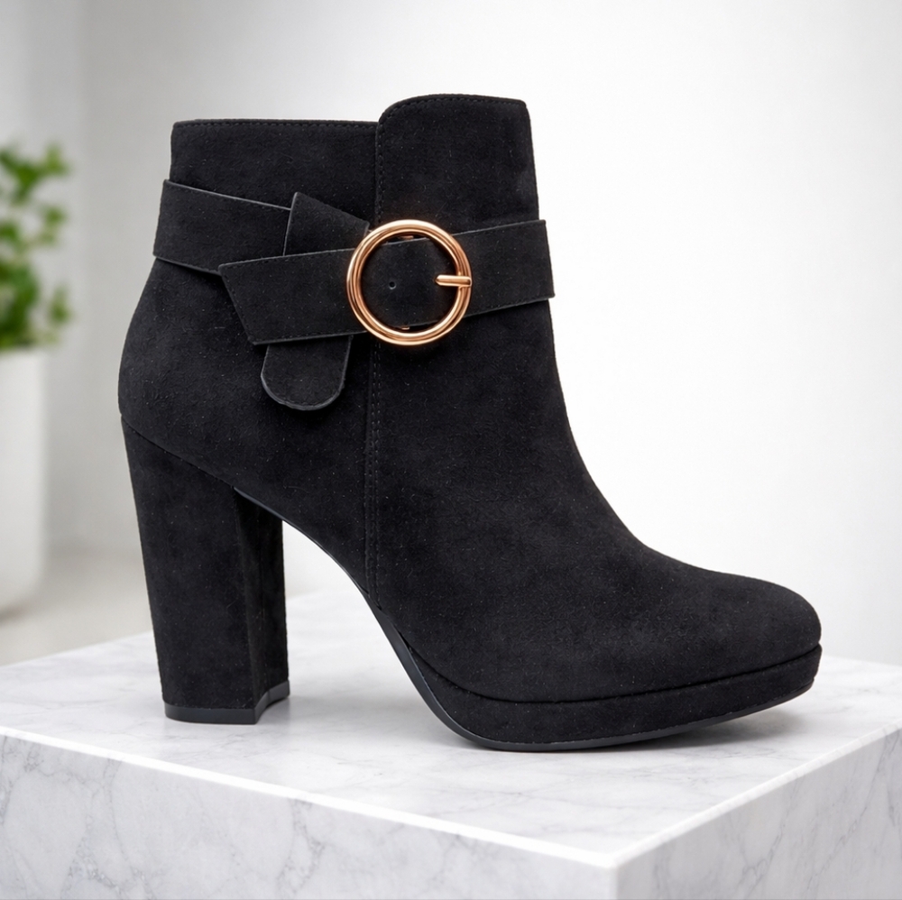 🎉SALE LC Lauren Conrad Avant Black Faux Suede Block Heel Ankle Boots